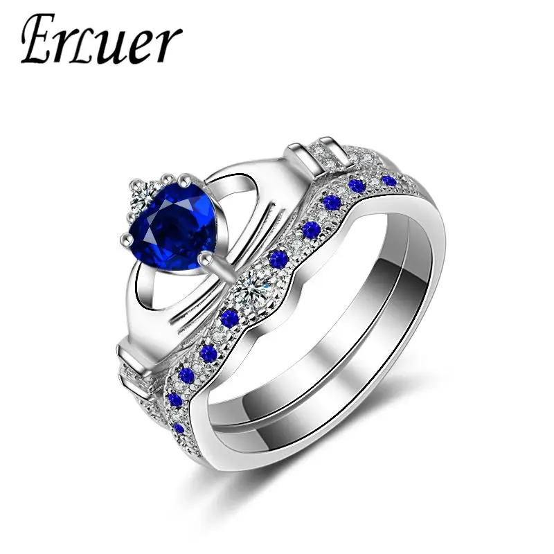 

ERLUER Vintage Black gold Silver Color blue CZ Crystal Engagement Rings For Women men Jewelry Wedding Trendy Gift Love Ring Set