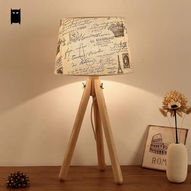 Wood Fabric Shade 3 Legs Table Lamp Fixture Modern Nordic Scandinavian Desk Light Abajour Night Stand Luminaria Bedroom Bedside