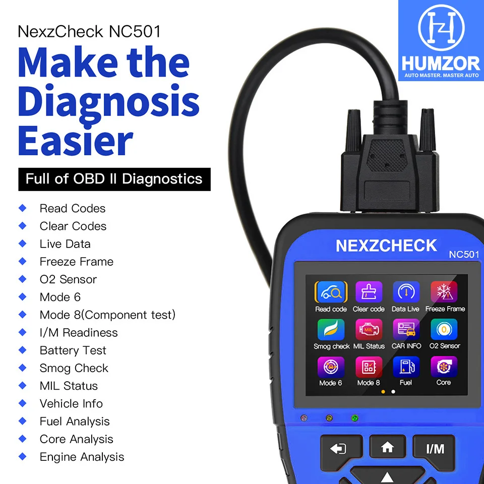 

HUMZOR NexzCheck NC501 OBD2 / EOBD Scanner Car Code Reader Diagnosis Tool , Read/Clear Codes for Engine