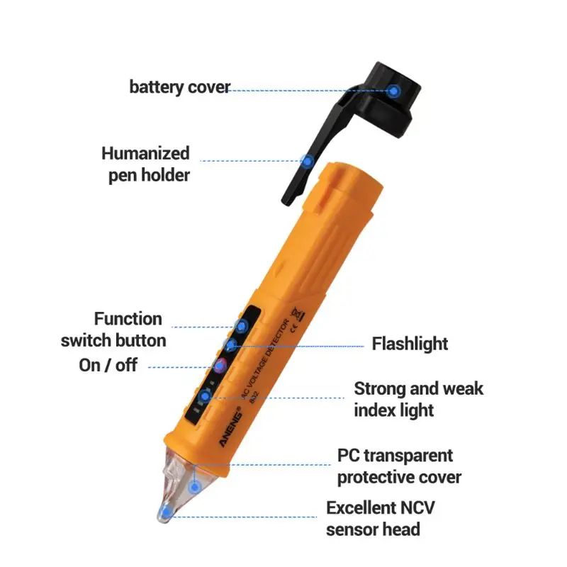 Chuiouy Multi-function AC Voltage Detector Sound/Light Alarm AC 12~1000V Non-Contact Voltage Detector Pen 
