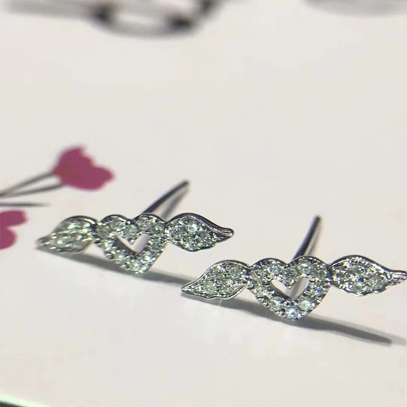 

ANI 18K White Gold Women Wedding Stud Earrings Trendy Diamond Angel's Wings Fashion Stud Earrings Young Lady boucle d oreille