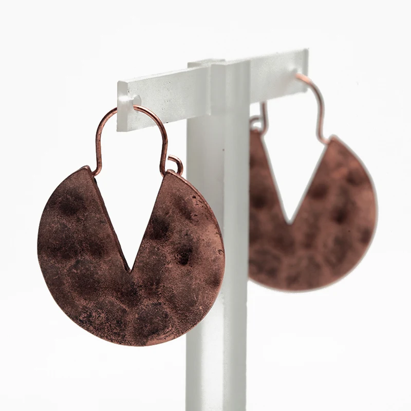 Wild&Free Vintage Alloy Hammered Round Earrings for Women Triangle Cut Out Drop Earrings Fashion Jewelry Mulheres