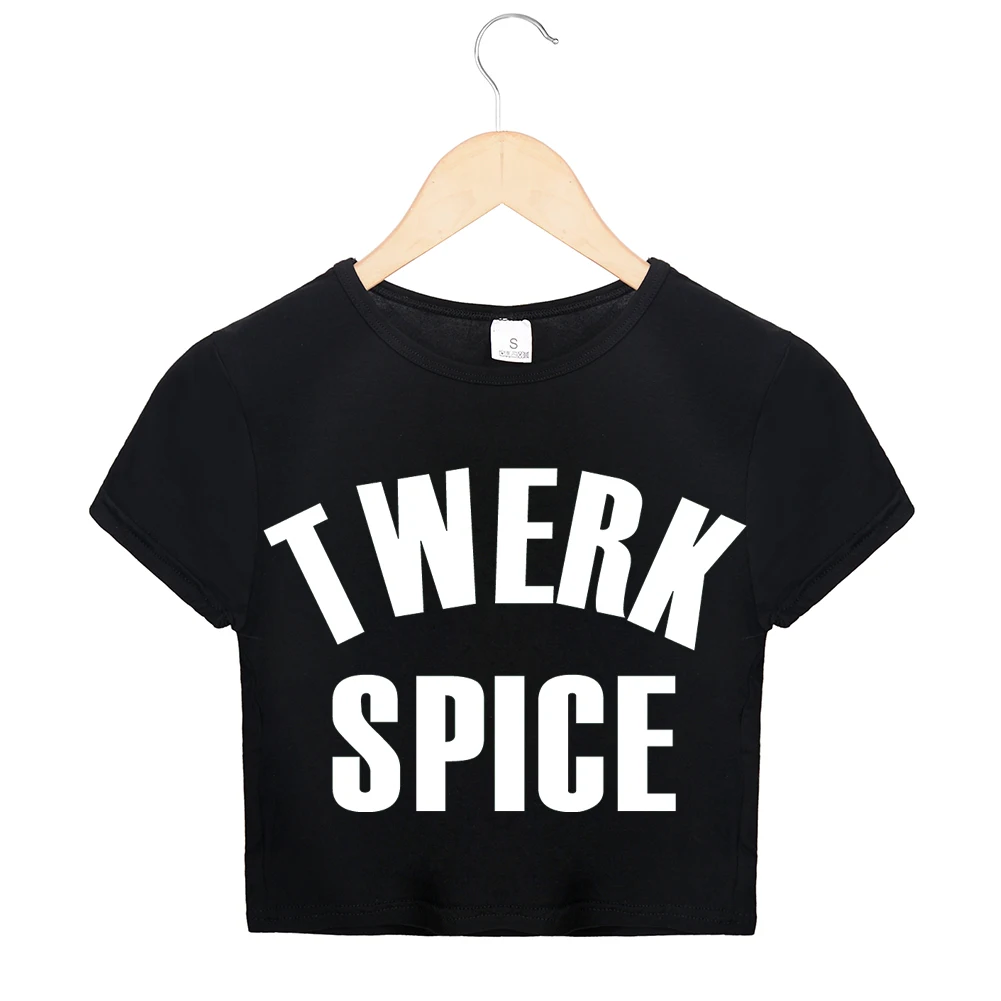 Обрезанный Tumblr женский сексуальный укороченный топ рубашка Twerk Spice с буквенным