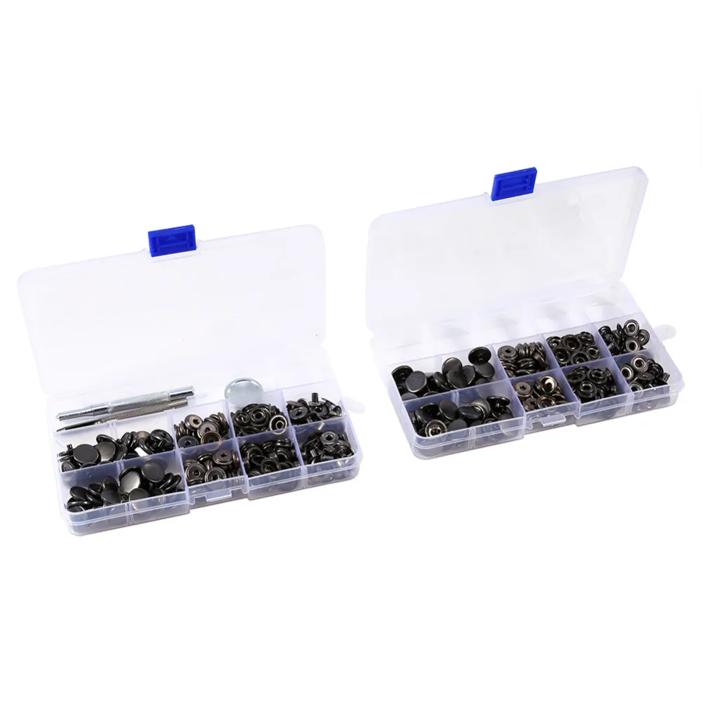 

100 Sets/Lot 15mm Black Snap Fasteners Copper Press Stud Button with Install Tool Kits