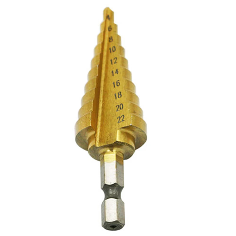 DWZ  1pc HSS Hex Titanium Coated Step Cone Drill Bit Hole Cutter Power Tools 4-22mm