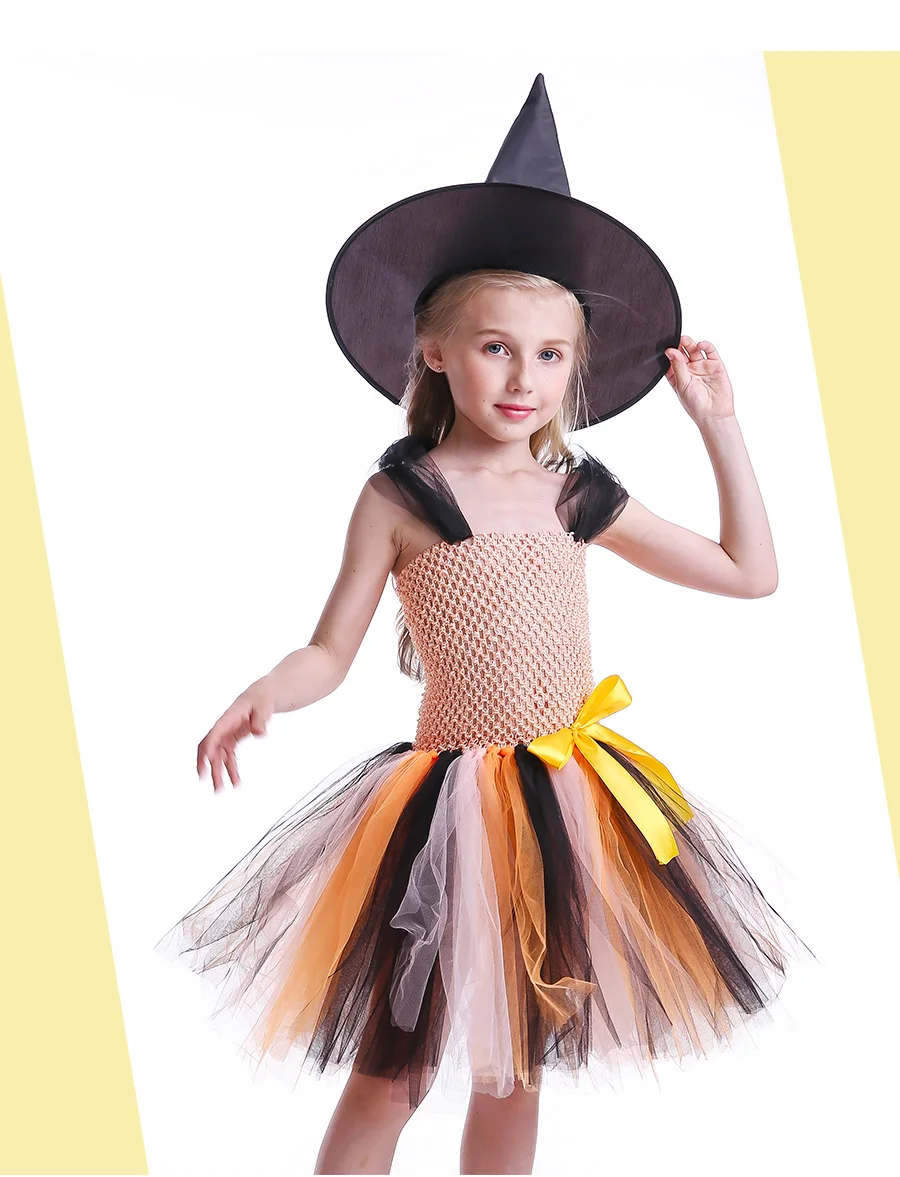 Girls Halloween Tutu Dress with Witch Hat Princess Tulle Kids Carnival Party Costume Knee-Length Handmade Children Clothing (2)