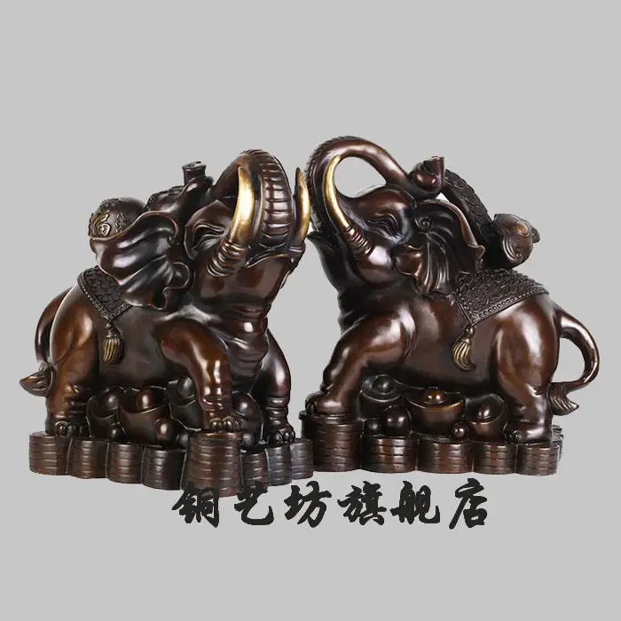 

13'' China Bronze Feng Shui Lucky Elephant Gourd Ruyi Ingot Statue A pair QQ EW