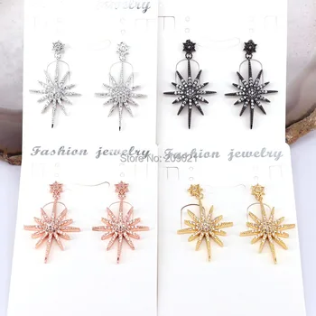 

6Pair CZ Micro Pave Metal Copper Star Crystal Charm Fashion Earring, White Zircon Pave Drop Earrings for Women