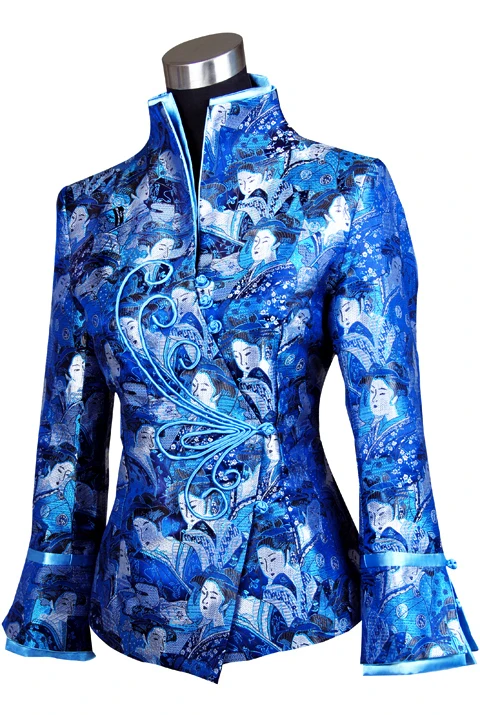 Большая скидка! Синяя Новая китайская женская шелковая атласная куртка ручной работы с застежкой на катушке, пальто Peri размера плюс M-4XL