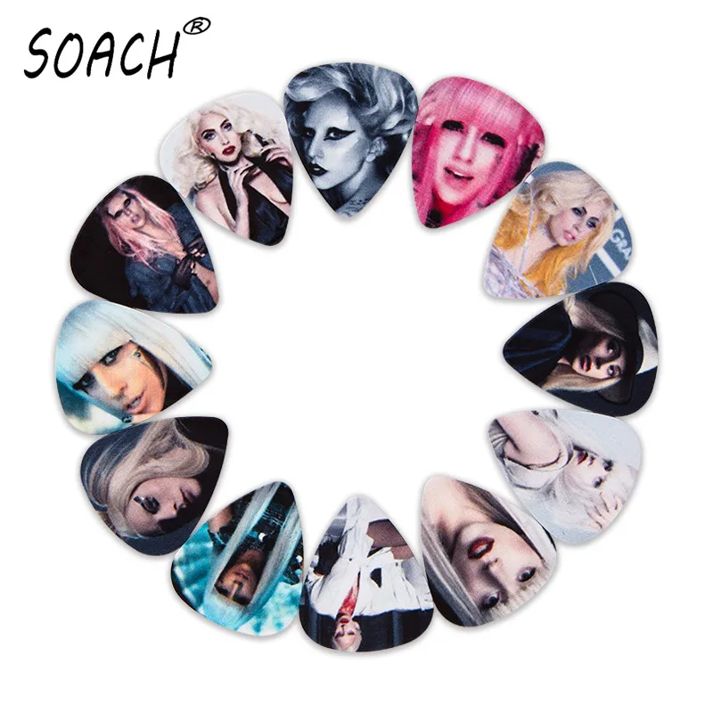 

SOACH10pcs/lot 0.46/0.71/1.0mm Acoustic Guitar picks/lady gaga guitar paddle/Instrument bass Guitarra/ukulele pick Parts