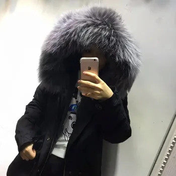 Online Schwarz Parka Shell Grau Kaninchenfell Jacke Damen Winter Tragen Pelz Unten Parka FĂŒr Herr Und Frau