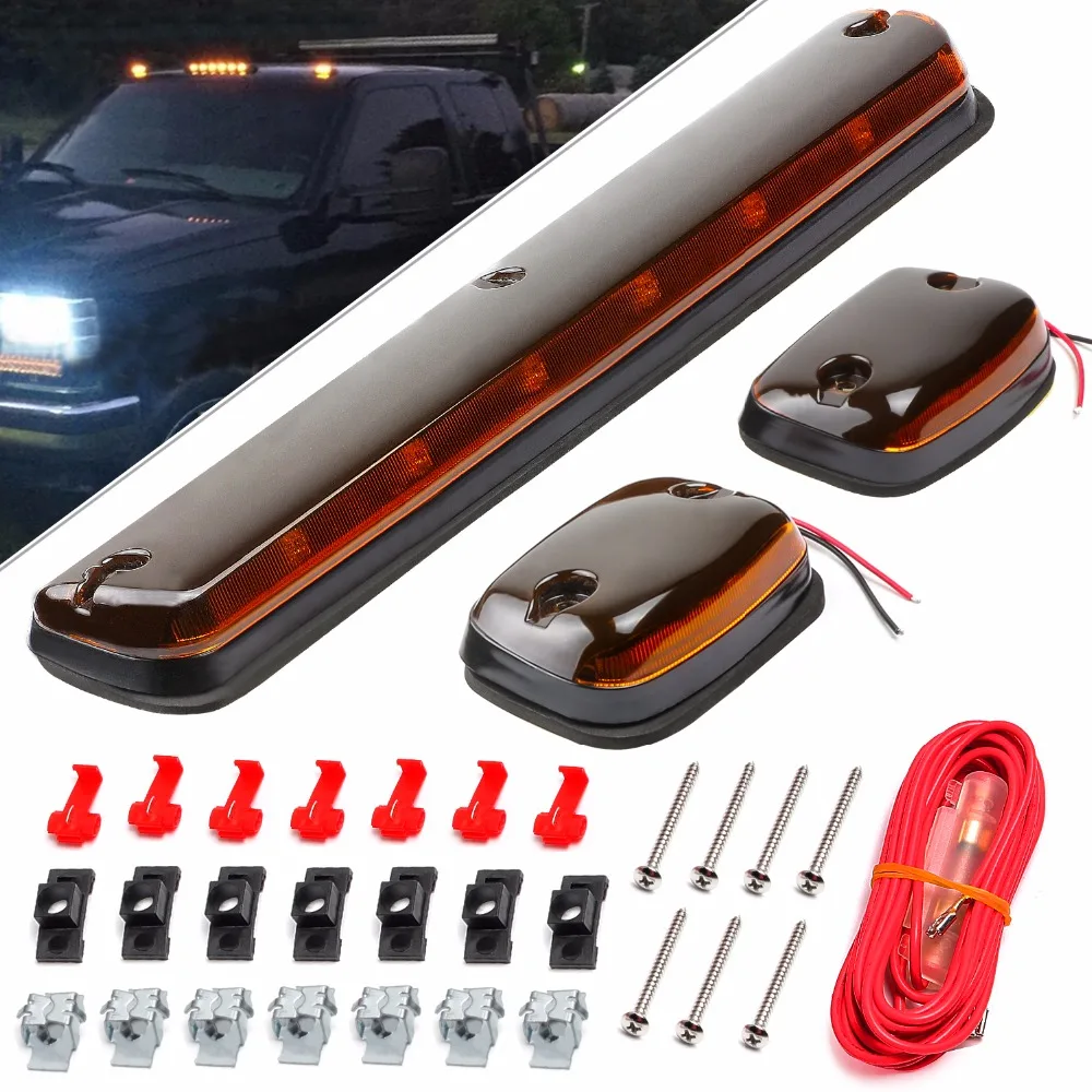 

Keyecu 3xA Lens Amber Light 12 LED Cab Marker Roof Top Lights Assembly+Wire Harness for 2007-2013 Chevy Silverado GMC Sierra