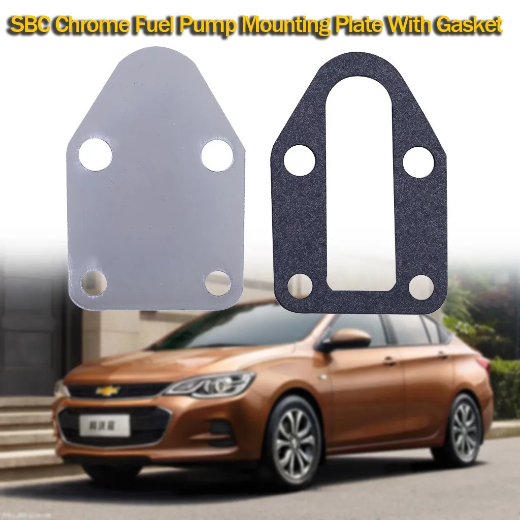 SBC Chrome Fuel Pump Mounting Plate With Gasket Without or no holes for Chevy 283 305 327 350 383 400 SB heavy gauge steel 8Z
