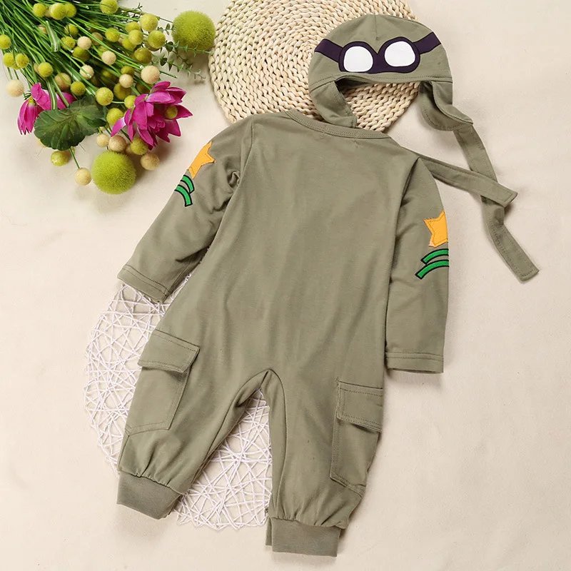 Демисезонный Хлопковая одежда для маленьких мальчиков, комбинезон, детская одежда Одна деталь комбинезон Армейский зеленый астронавт Стиль со шляпой