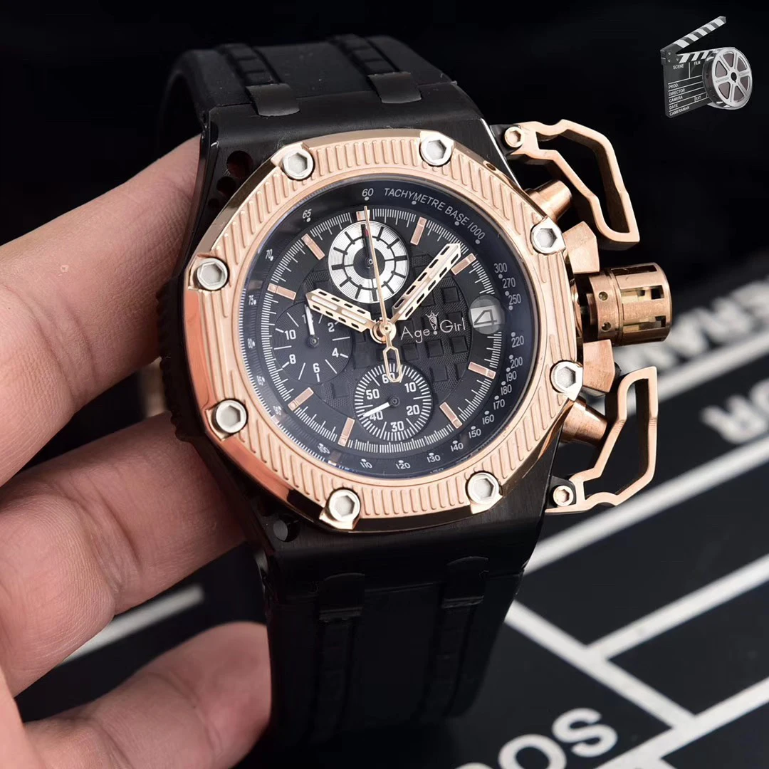 

Luxury Brand New Quartz Chronograph Men Watch Stopwatch Sapphire Stainless Steel 904L Watches Rose Gold Black Rubber Limited AAA