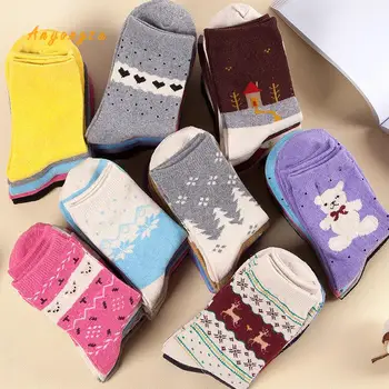 

Autumn And Winter Rabbit Wool Warm Middle Tube Girl Socks Casual Cotton High Quality Women Socks Wholesale A001 5pair/lot