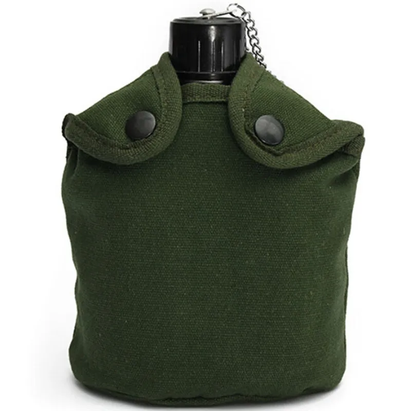 800 mL deporte al aire libre militar de aluminio de la botella de agua de acero inoxidable cantina jarra + verde del ejército de tela cubierta Camping Picnic vajilla