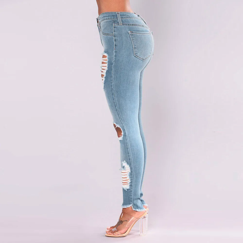 CHAMSGEND Casual Long Jeans Women High Waist Skinny Pencil Blue Denim Pants Ripped Hole Cropped Slim Fit Skinny Jeans Women Oc15 CHAMSGEND Casual Long Jeans Women High Waist Skinny Pencil Blue Denim Pants Ripped Hole Cropped Slim Fit Skinny Jeans Women Oc15
