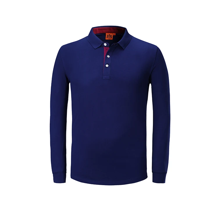 Высококачественная Мужская рубашка поло, мужские тёплые рубашки поло с длинными рукавами Camisa Polo Masculina, популярные повседневные хлопковые топы больших размеров S-4XL - Цвет: Deep blue