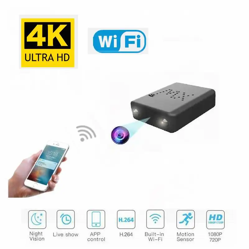 

Wireless WiFi 4K Ultra HD 1080P Mini IP Camera Wide Angle Hidden Webcam Motion Detection with Night Vision