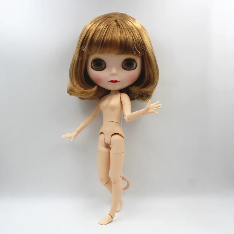 

Blyth doll,Brown short curly hair,with bangs,white skin,frosted face,1/6 naked doll,normal body /19 joint body,can change hair