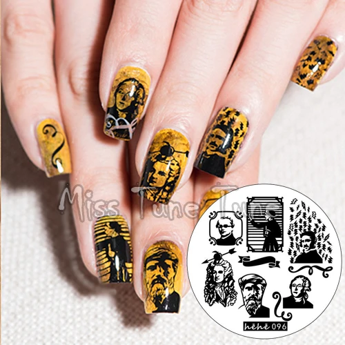 

New Premium Stamping Plate hehe96 Music Musician Portrait Figure Nail Art Stamp Template Image Polish Transfer Stamp