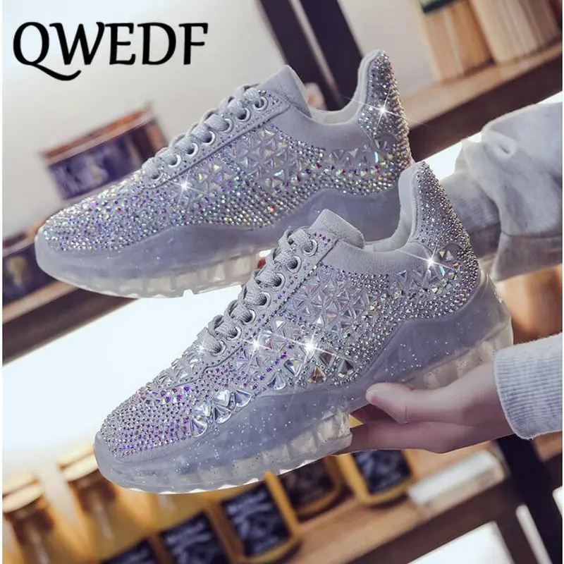 

QWEDF Autumn Women Casual Shoes Comfortable Platform Shoes Woman Sneakers Ladies Trainers transparent Rhinestone shoes GB-38