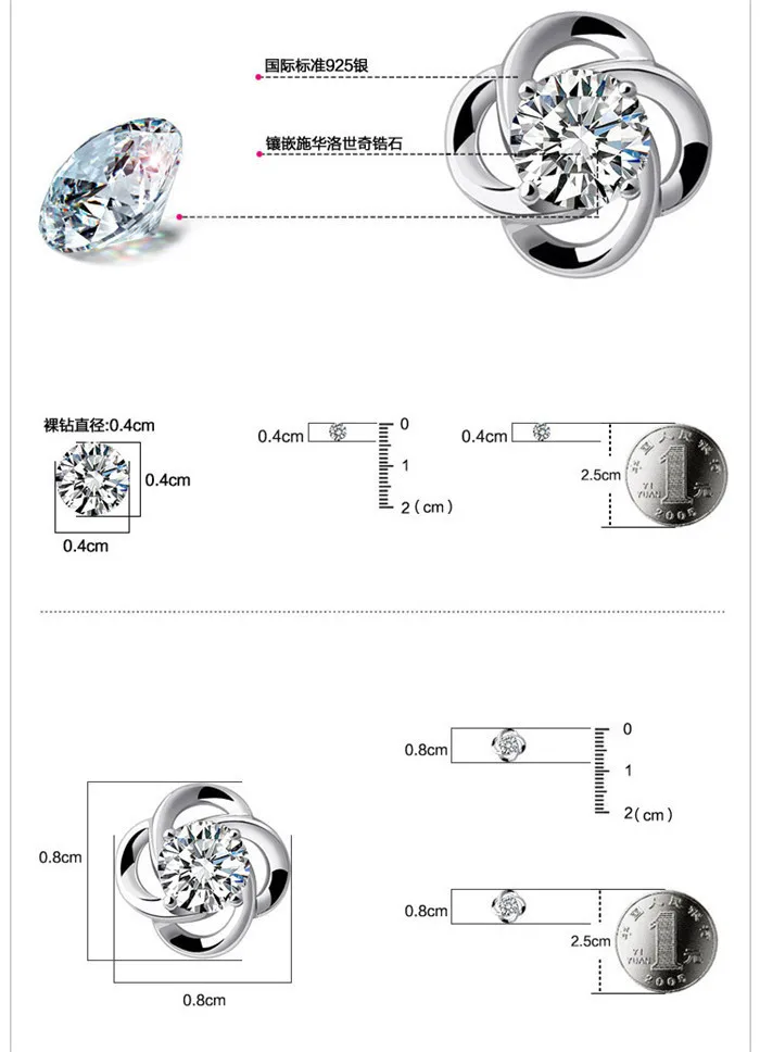 Модные женские милые серьги-гвоздики из стерлингового серебра 925 пробы и цветки клевера в виде циркония