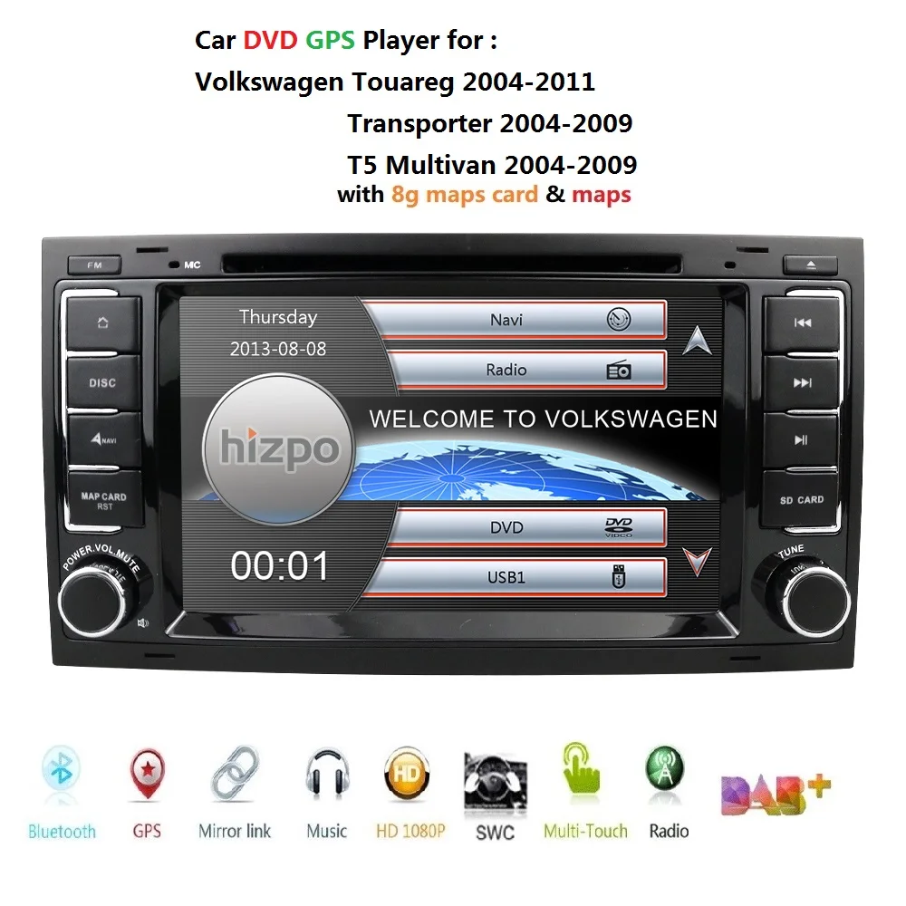 

Car Monitor DVD Radio Player For VW VolksWagen Touareg Transporter T5 Multivan with GPS RDS BT Subwoofer DVR DAB Steering Wheel