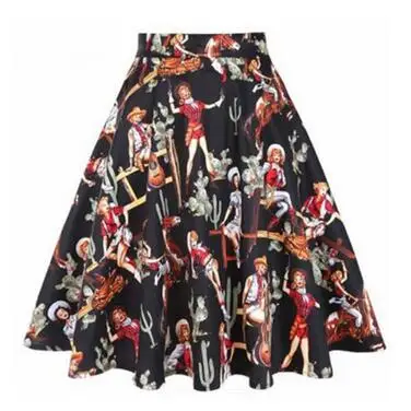 Женская винтажная растягивающаяся юбка средней длины с высокой талией 50 s, осенняя юбка с цветочным принтом, женская одежда - Цвет: 25