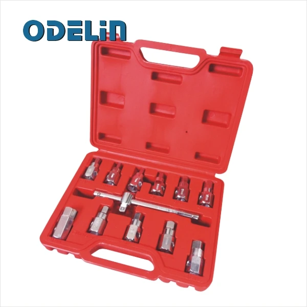 12Pc Drain Plug Key Socket Set Axle Oil Sump Spanner 3/8" Drive Carin
