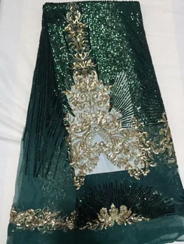 

Green Gold Sequins Lace 2018 High Class African French Fabric Net Cloth Nigerian Sequin Lace Fabrics For Wedding Dress Women