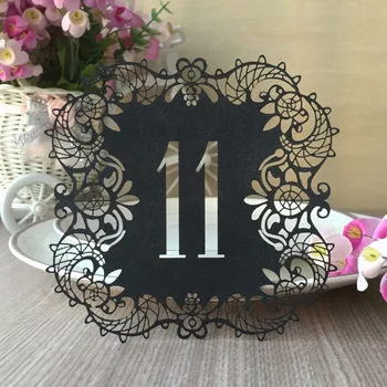 

10pcs/lot Romantic Delicate Carved Glossy paper Wedding Table Number Table Cards Laser Cut Card with Numbers with 21 colors