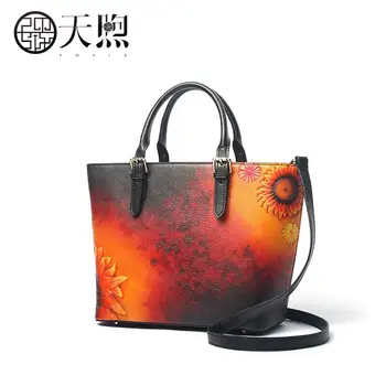 

Pmsix Leather leather bag 2019 new ethnic style print handbag Luxury printed shoulder messenger bag Designer bag
