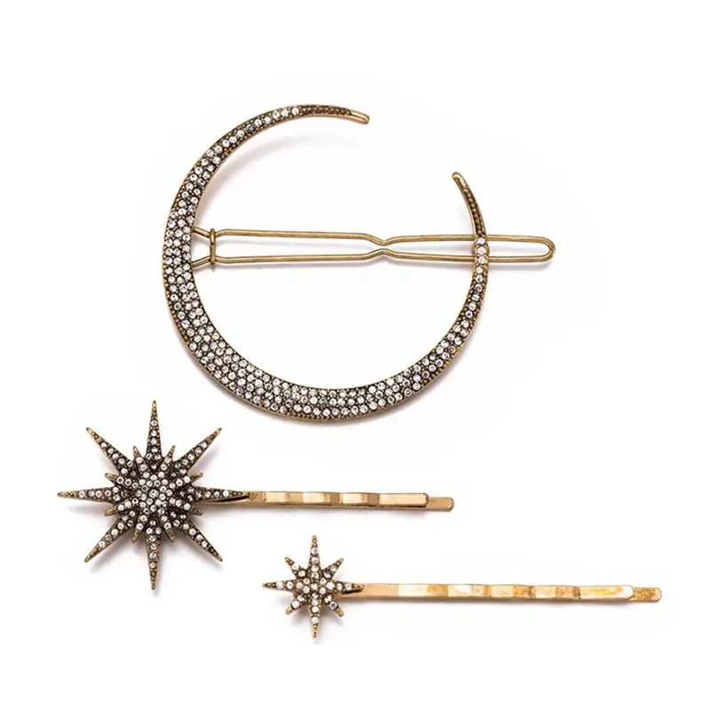 1/3PCS Moon Star Rhinestone Hair Clip Metal Hairpin Women Girl Bang Side Hairgrip Barrette Headwear DIY Styling Accessorie Jewel 3pcs silicone kitchen sink plug hair filter sink anti blocking strainer shower floor drain hair catcher bathroom accessorie