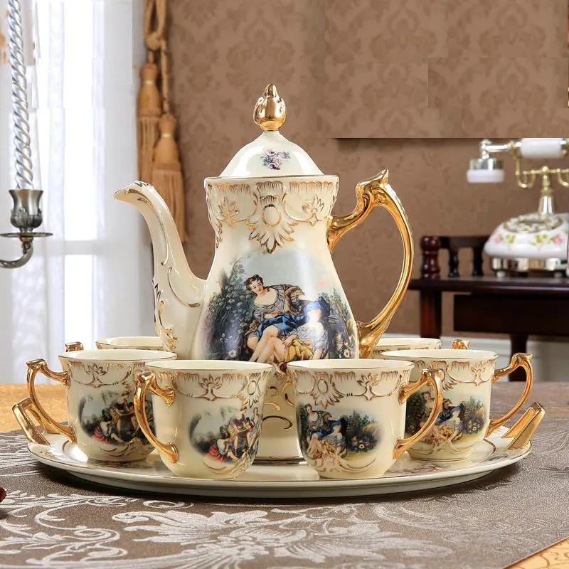 European style Bone China Coffee sets High level Ceramic 8 Pieces Tea
