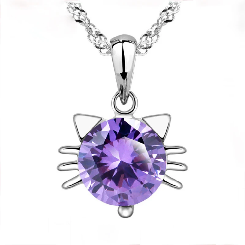 

H:HYDE Fashion Simple Purple White Crystal Pendant For Necklaces Cute Cat Shape Pendant For Women Jewelry Party Gift Wholesale