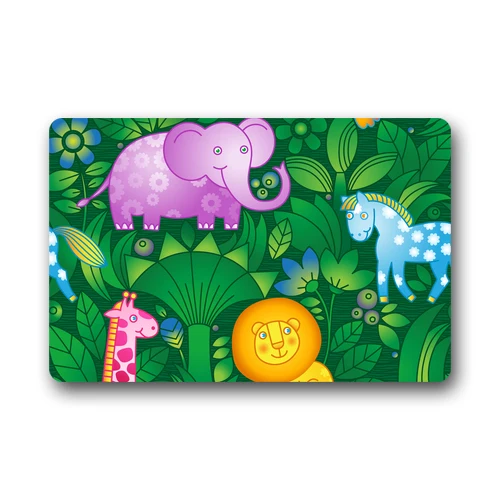 Home Decor Custom Elephant in Green Forest Fascinating Printed Machine-washable Doormat Mat 23.6&quot(L) x 15.7&quot(W) | Дом и сад