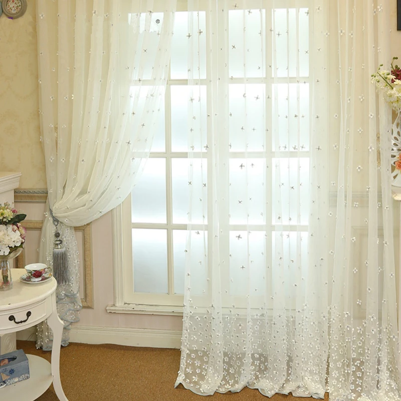 Корейская вышитая Тюлевая занавеска с вышивкой для спальни, оконная занавеска для гостиной, кухни, Современная прозрачная вуаль, занавески