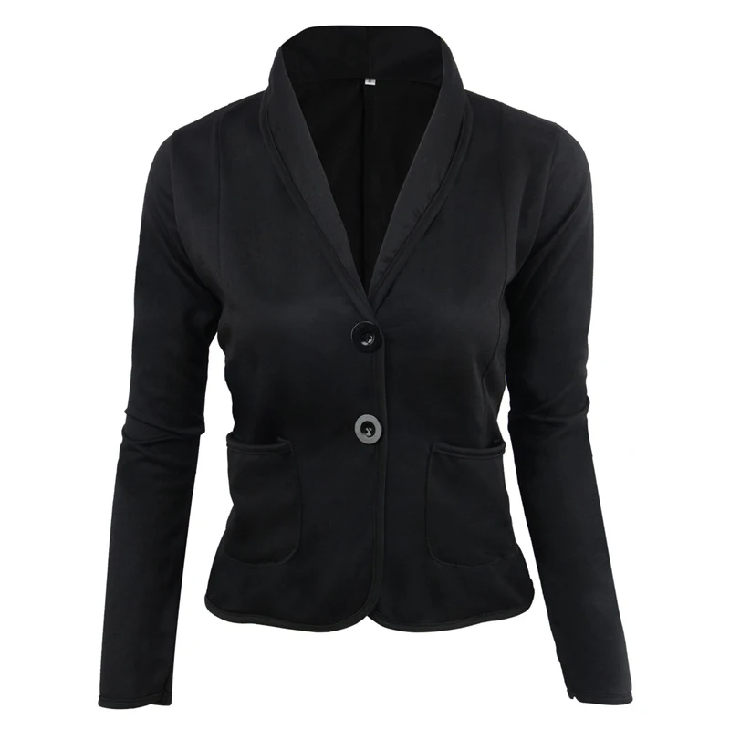Joker Slim Jacket Single Row Two Buckle Cotton Solid Color Lapel Long Sleeve Large Size Short Women's Casual Suit