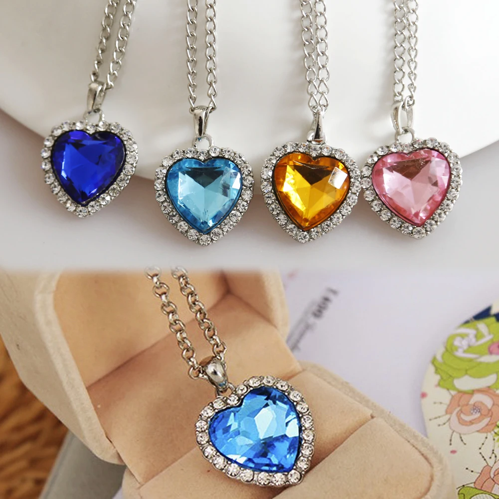 

Crystal Pendant Heart Necklace Classic Titanic Ocean Crystal Heart Pendant Necklace Rhinestone Lover Gift Freeshipping