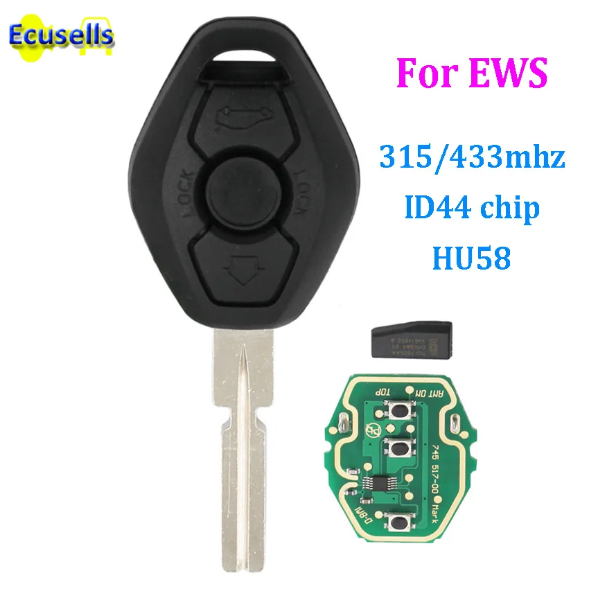 Дистанционный ключ 3 кнопки дистанционного ключа для BMW EWS 3 5 7 серия E38 E39 E46 325X5 Z3 Z4 с или без ID44 PCF7935 чип 315 МГц/433 МГц HU58 UNCUT