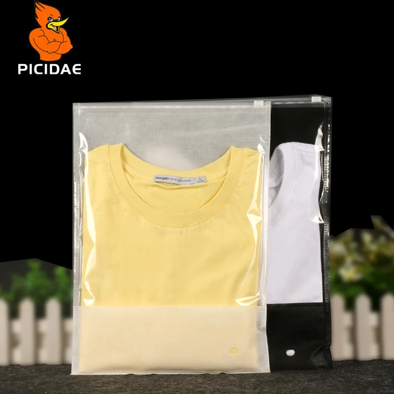 

Transparent Window Non-woven Back Zipper Ziplock Packaging Bag Slide Valve Storage Reseal Plastic Pant Shirt Clothe Sheets Cover