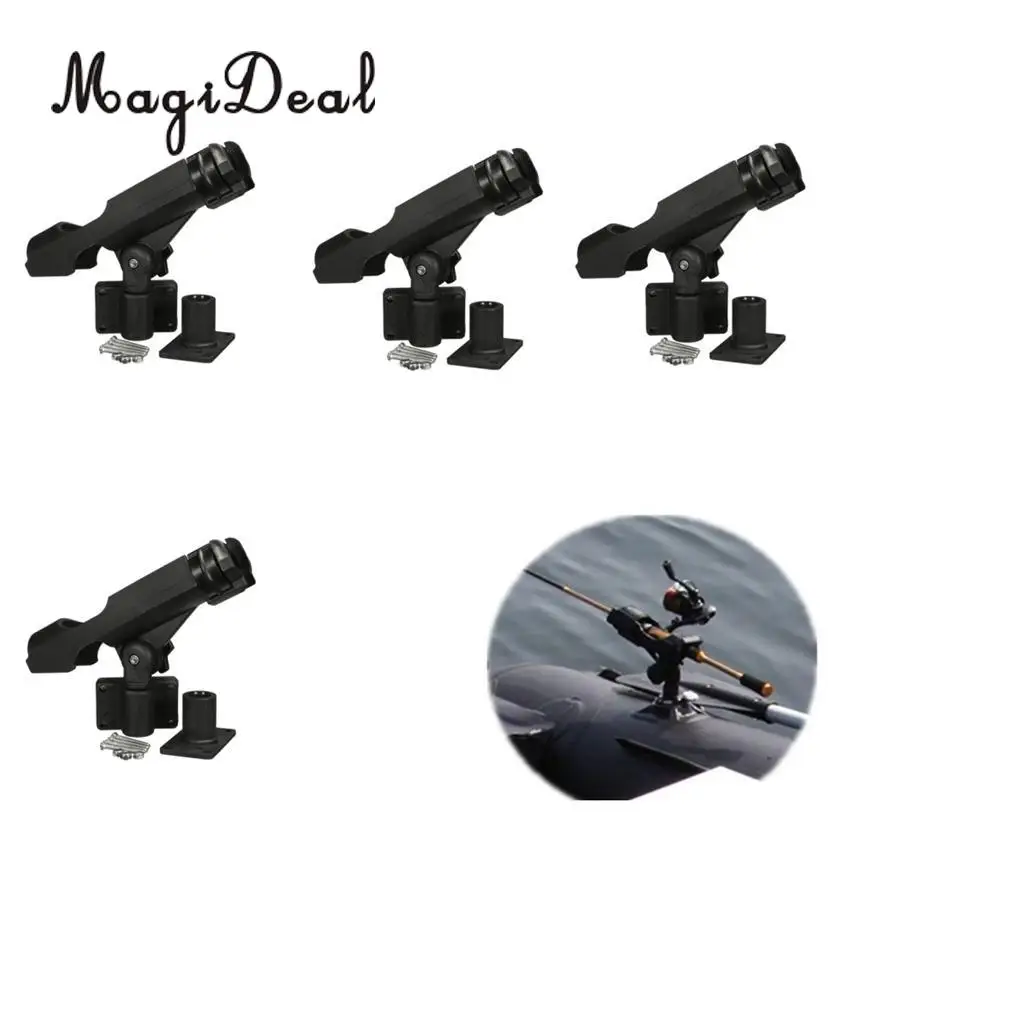 MagiDeal Top Quality 4Pcs Adjustable Side Rail Mount For Kayak Boat Fishing Pole Rod Holder Tackle Kit Fishing Accessory Black