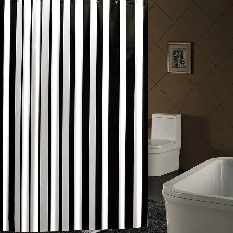 PEVA Thicken shower curtain black and white Striped curtain for the