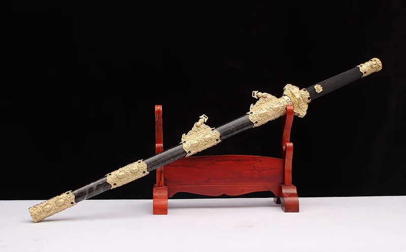 

Tang Dynasty Straight Blade Chinese Sword Hand-made Damascus Folded Steel+clay tempered Ebony Hard wood Japanese Samurai Sword