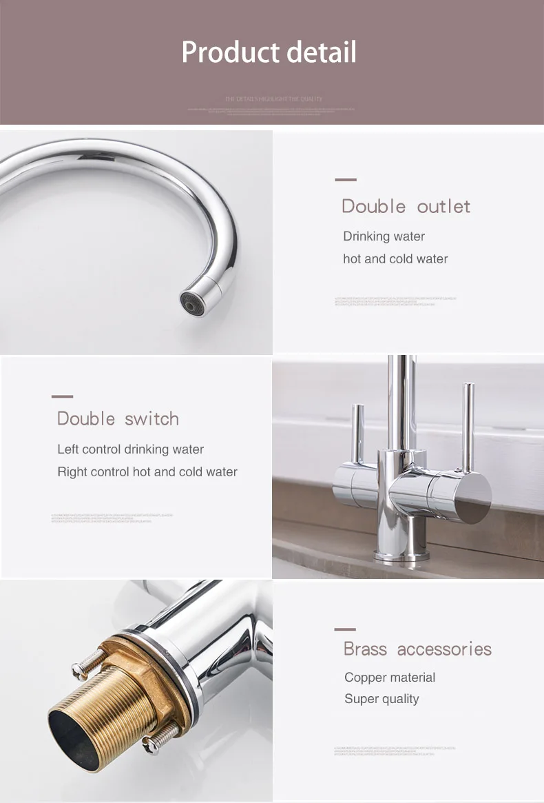 Beige bending Drinking Water Purification Tap Kitchen sink mixer Design 360 Degree Rotation filtered Kitchen Faucet Dual Handle