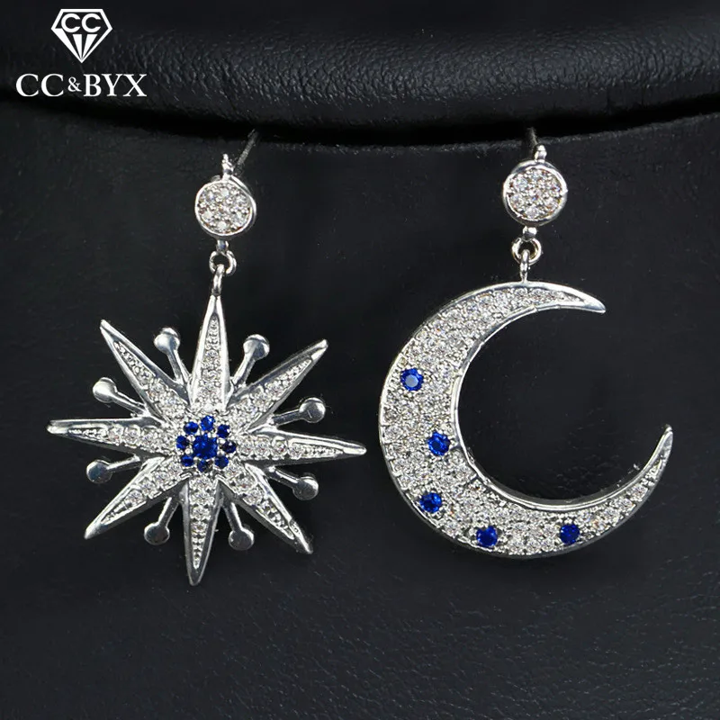 

CC earrings for women special fashion star moon shape design pageant wedding accessories bride engagement shine cz jewelry E0100