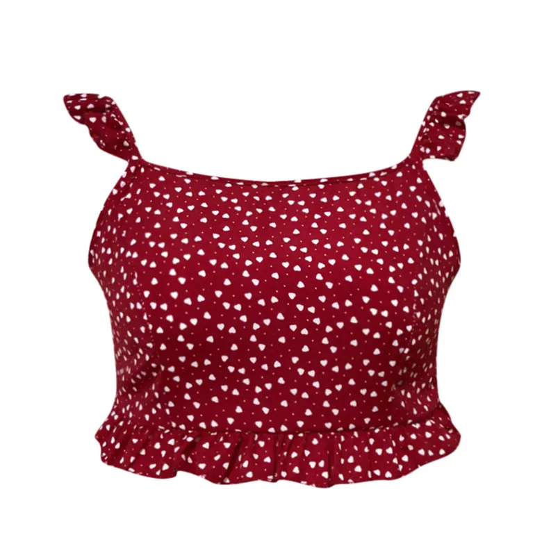 Boho Drawstring укороченный топ с рюшами ремень для женщин Лето Уличная Morden Леди горошек основы жилеты debardeur J35
