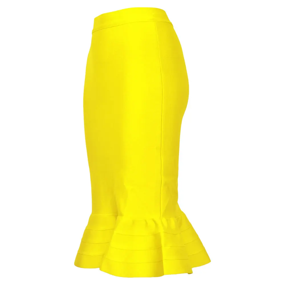 

yellow 2018 new fashion sexy women's knee length high waist rayon hl fishtail mermaid bandage skirt